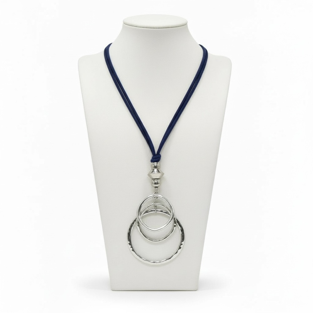 NWOT Chico's Navy and Silver Layered Pendant Necklace